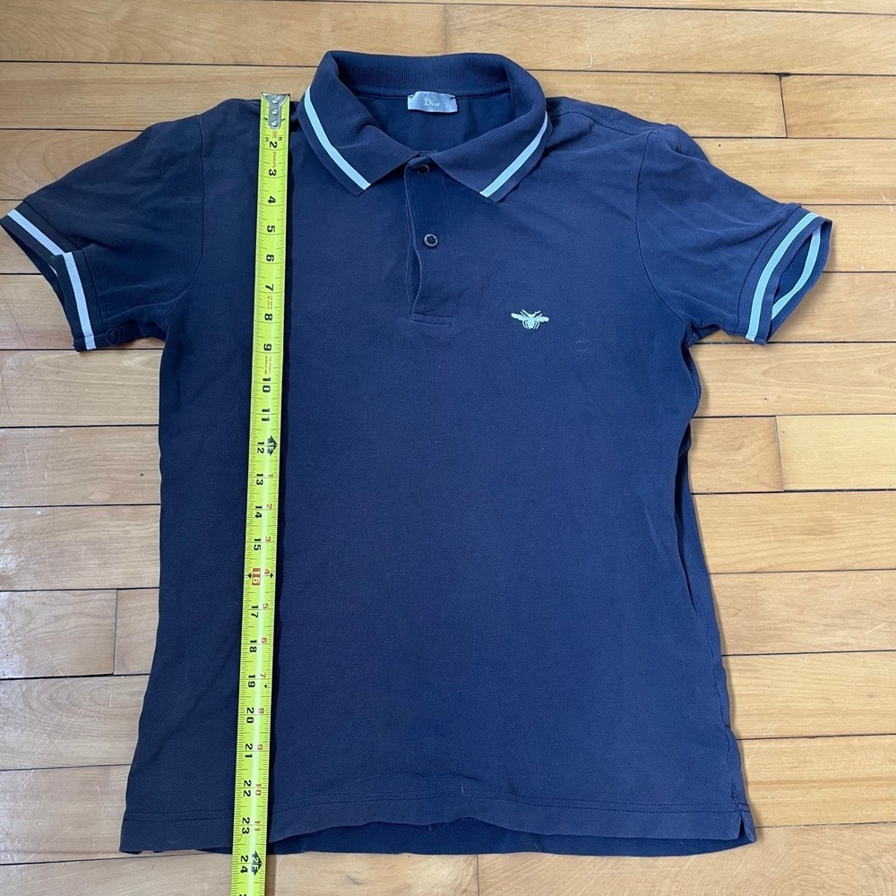 Dior Homme Mens Navy Blue Bee Embroidered Pique Polo Shirt Size 46 Small - Picture 7 of 8